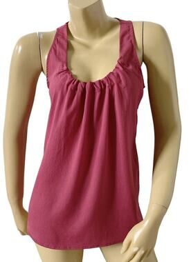 Eclair Smocked Tank Top Womens Medium Mauve Pink Sheer Sleeveless Blouse